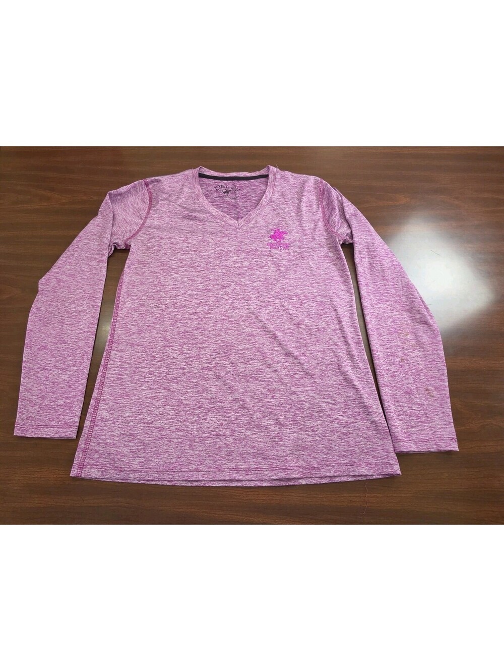 Beverly Hills Polo Club Top Size Medium Pink Space Dye Long Sleeve Athletic Chic